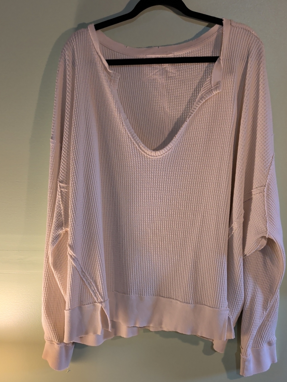 We The Free Oversized V‑Neck Waffle Pullover in Cream